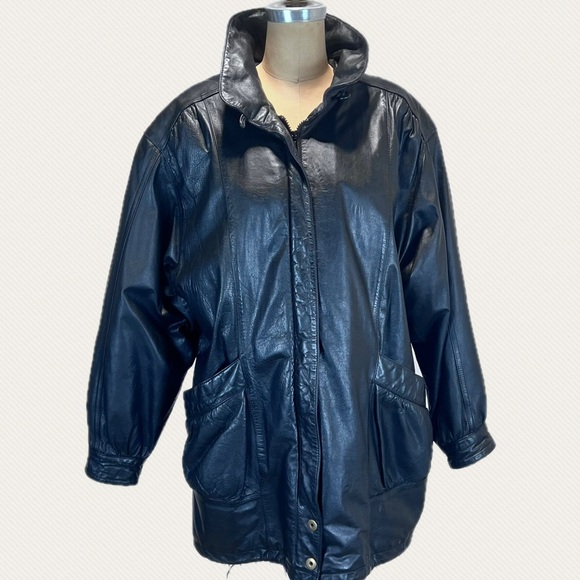 VINTAGE leather‎ womens heavy winter coat Wilson’s parka pockets lined 80s 90s - Picture 1 of 11